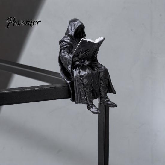 Dark Style Soft Furnishings Gothic Shadow Reader Statue, Mini Wizard Figurine, Matte Magic Theme Party Props Black Resin Sculpture for Home