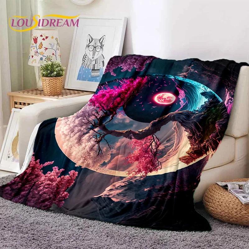 Natur Yin Yang Chinesische Tai Chi Bagua Weiche Flanelldecke für Betten Schlafzimmer Sofa Picknick, Überwurfdecke zum Zudecken Outdoor Nickerchen Geschenk