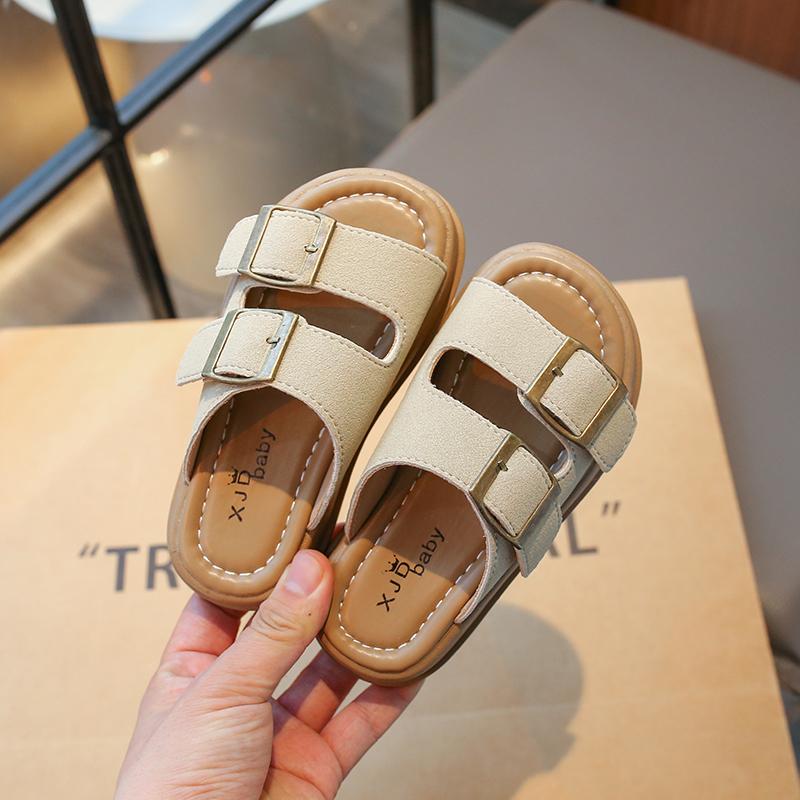 Children Retro Slippers Fashion Boys Girls Causal Shoes Open-toe Buckle Cool Kids Summer Beach Slippers Solid Color Simple New