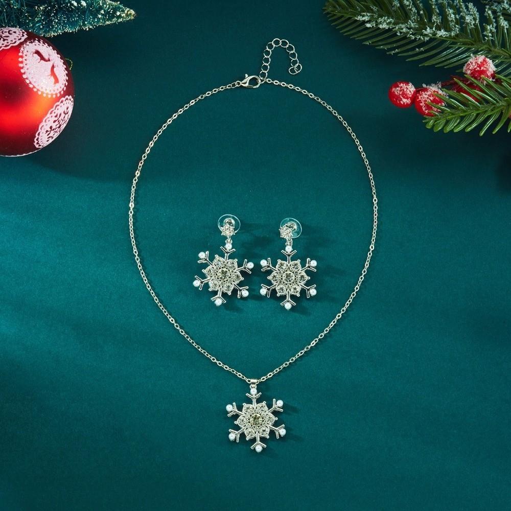 Zink Zinklegierung Weihnachten Hängeohrringe Strass Schneeflocke Halskette Kreatives Weihnachts-Schmuckset Mädchen