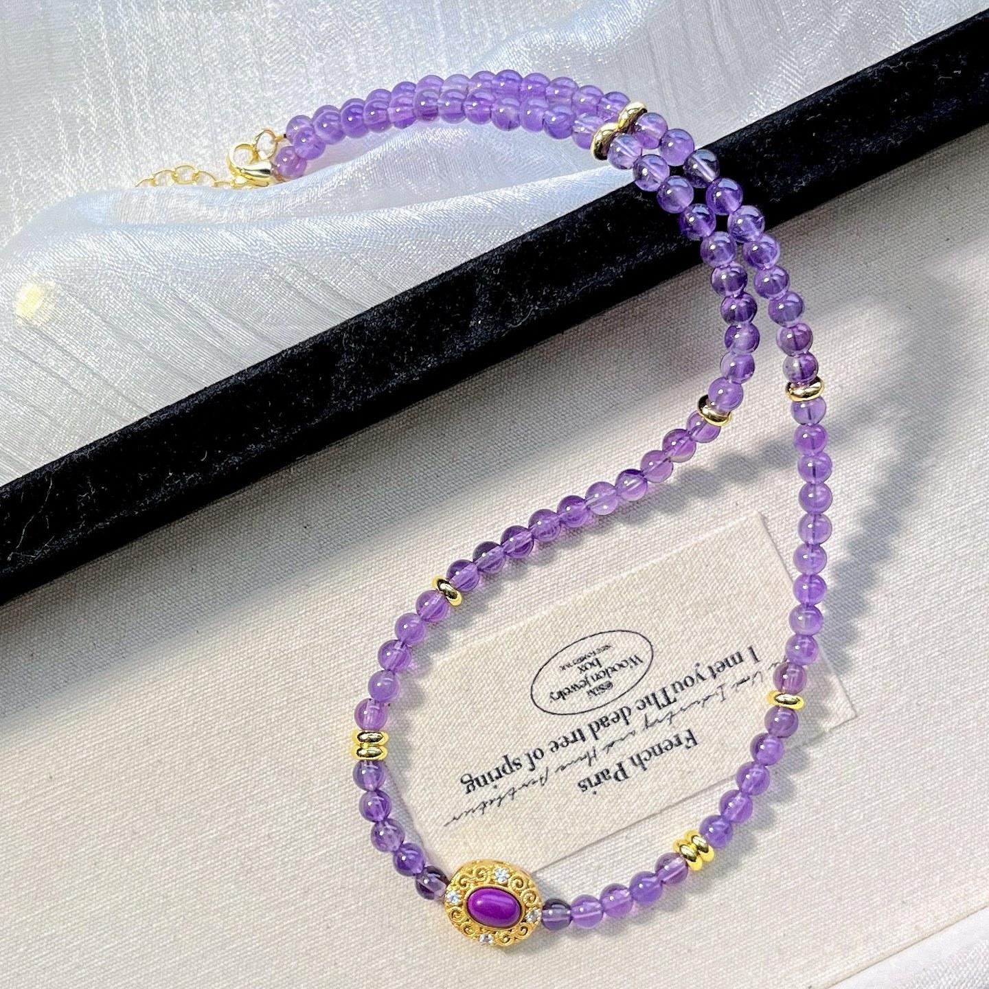 4Mm High Quality Design Natural Amethyst Necklace Clavicle Chain
