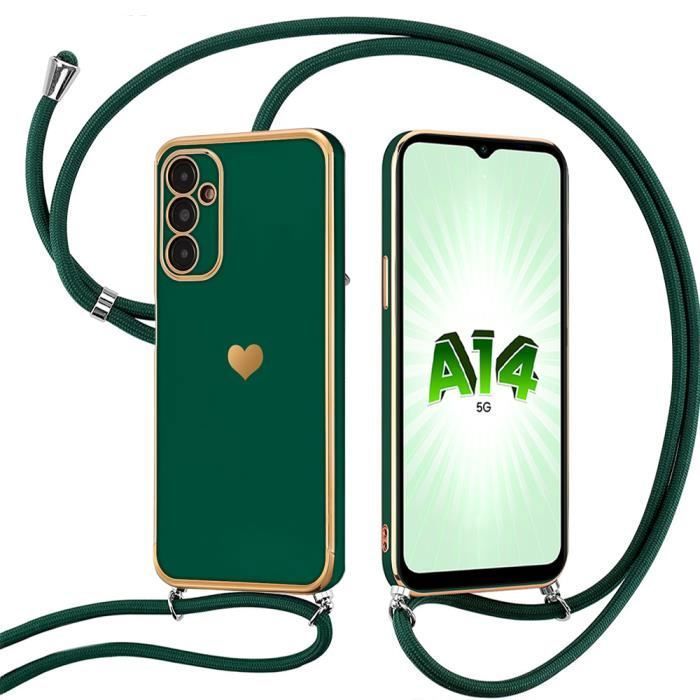 Coque de protection pour Samsung Galaxy A14 et A14 5G - BOOLING - Silicone souple - Vert Nuit - Motif Cœur