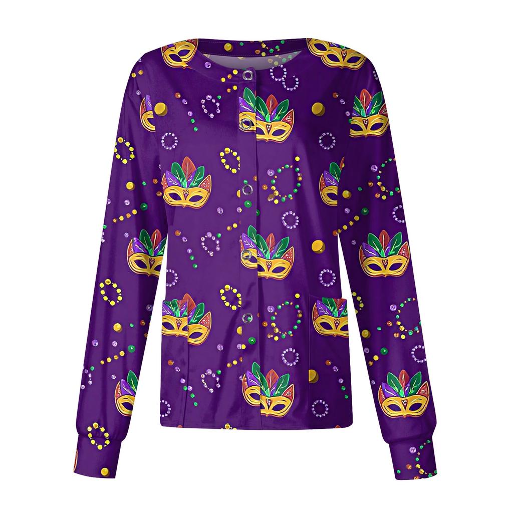 Damski casualowy kardigan z długim rękawem, jednorzędowy, z nadrukiem, odzież ochronna