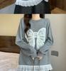 Plus Size Crocheted Lace Round Neck Slimming Long Sleeve Women's Autumn/Winter Bow Loose Mid-Length Top