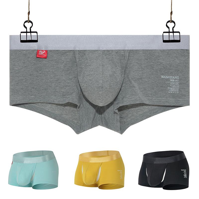 1PC Shorts Sexy Panties Mid Waist Boxer Briefs Men Open Front Large Size U Bulge Pouch Underwear Cotton Breathable