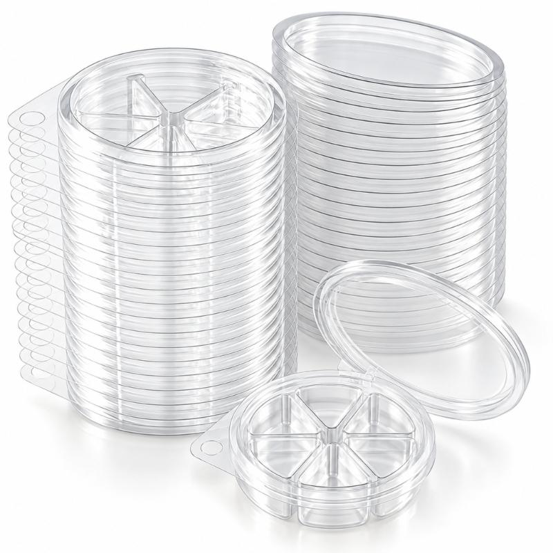 Round Candle Melt Trays Wax Melt Clamshell, Clear PET Plastic Package of 50 Forms with a Built-In 6-Cavity Format for Shaping Individual Candle Melts