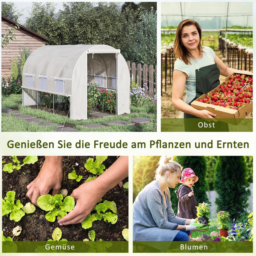 Walk-in Polytunnel Greenhouse Green House with Roll-up Sidewalls, UV-resistant PE Cover, 3 X 2 X 2m, White