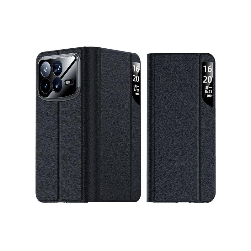 Suitable for Xiaomi Mixfold4 Phone Case, Foldable Screen Smart Window Stand, All-inclusive Anti-drop Business Men's Plain Leather Case