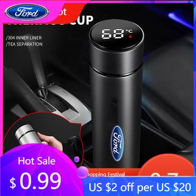 Car Sticker 2025 Hot New Smart Insulation Cup Car Thermos Mug Water Bottle Auto Accessories For Ford Fiesta Focus Mk2 Mk3 Ranger
