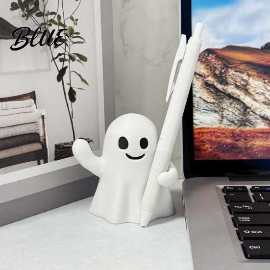 One-piece Molded Pen Holder Ghost Holder Halloween Cute Desk Organizer Spooky Fun Shaped Stationery Rest Stand for Pencils Funny Office Home Decor