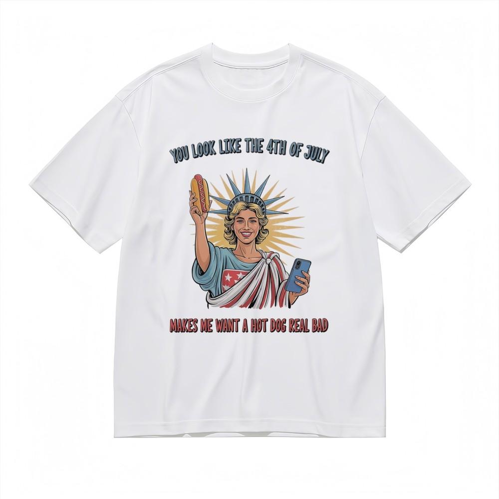 Женская мягкая всесезонная удобная классическая футболка С ДИЗАЙНОМ  ЗАСТАВЛЯЕТ МЕНЯ ХОТЕТЬ ХОТ-ДОГ  2XL