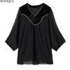 MODIQUE Spring Summer Plus Size New Women Loose Black Vintage Solid Blouse Shirts Female Casual Oversize Long Sleeve V-Neck Top