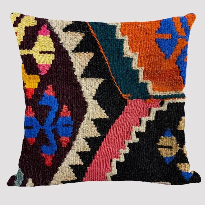 Vintage Kilim Cushion Cover Boho Ethnic Geometric Throw Pillowcase Peach Skin Decorative Pillow For Sofa Living Room Home Decor