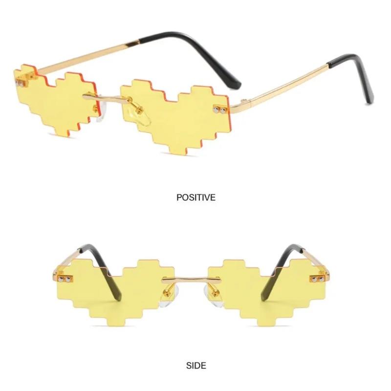 Novel Mosaic Heart Sunglasses Funny Pixelated Mosaic Glasses Retro Gamer Robot Eyeglasses Cosplay Party Glasses for Men Women