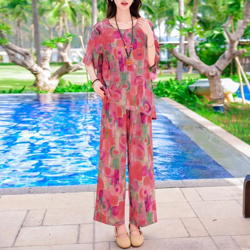 Plus Size Women's Two Pieces Set Summer Clothing Loose Casual Pants Sets