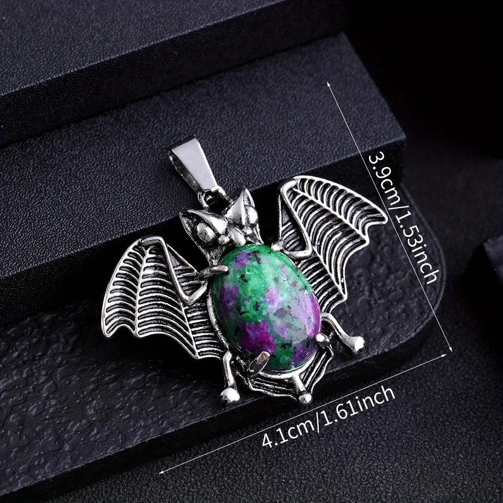 Halloween Crystal Stone Bat Vintage Pendant For Women Necklace Natural Amethyst Rose Quartz Lapis Lazuli Pendant Jewelry Making