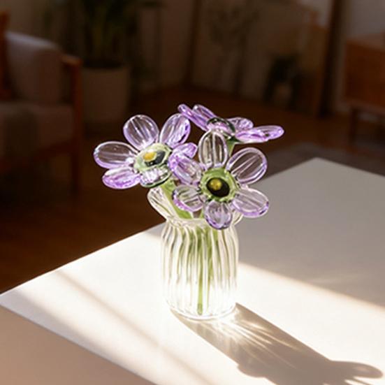 Mini Glas Blumen Dekoration Handgeblasen Kunstkristall Pflanzen Kleine Blumenvase Schmuckstück für Muttertag Geburtstagsgeschenke