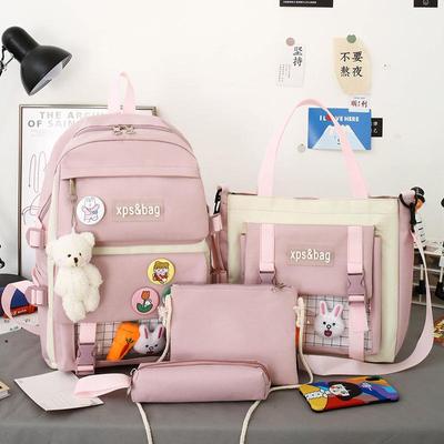 Mochila escolar leve para estudantes do ensino fundamental, 4 peças, feminina, à prova d'água, grande capacidade, com bolsa de ensino, estojo de lápis