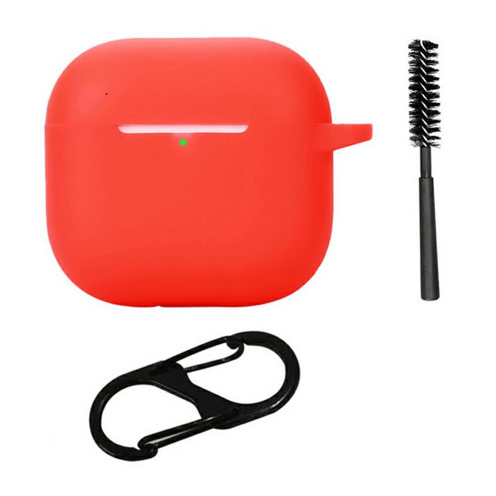 For AirPods 4 Silicone Case Bluetooth-Compatible Earphones Protective Cover with Anti-Lost Buckle + Cleaning Brush
