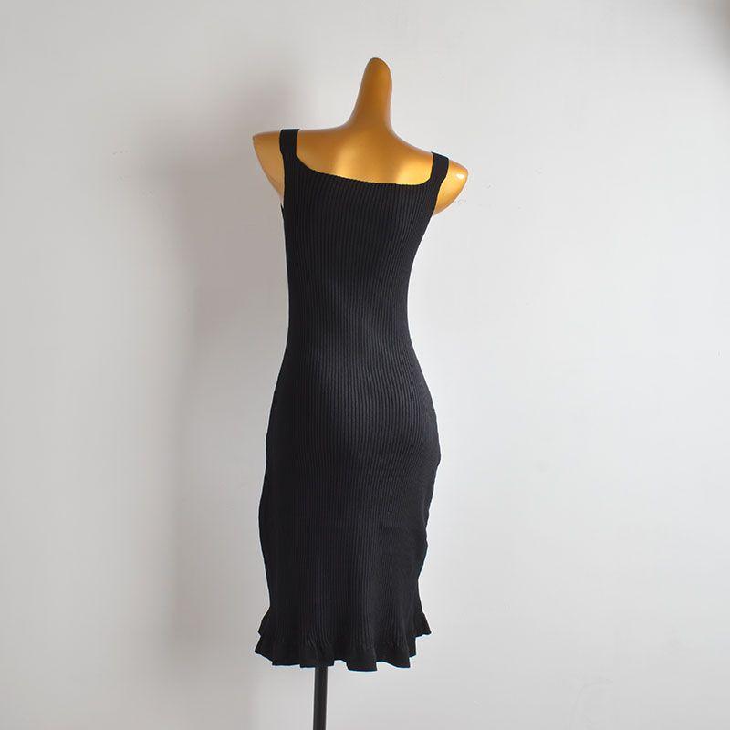 Solid Knitted Sling Dress Women Summer New Slim fit Slimming Mid-Length Sheath Vest Dress