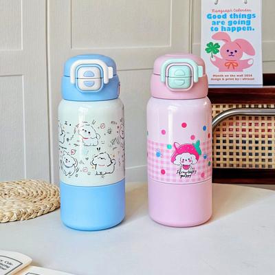 Roztomilý hrnek termoska pro děti 316 nerezová ocel studentský hrnek se dvěma brčky zesílený přenosný přenosný odskakovací hrnek