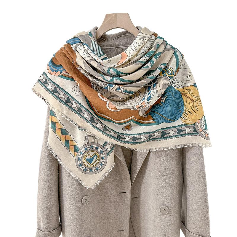 Light luxury, high value, literary style, female elegance, temperament 130 beard square scarf, fashion design sense, travel photo scarf