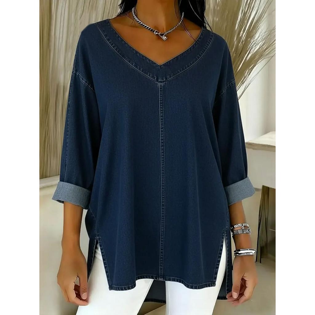 Spring New Arrival Women's Street Fashion Denim V-neck Top for Women Cross-border