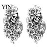 Autocolant de sticlă personalizabil Schelet și Trandafir Halloween Static Window Clings, Craniu Schiță Detașabil și Film Ușor de instalat Autocolant Floare, PVC Impermeabil