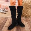 Large size women's shoes pleated women's belt buckle boots but knee thick heel slim boots snow boots women