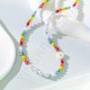 Rainbow Little Daisies Pearl Beaded Necklace Short Ladies Collarbone Chain Sweet Cute Girly Style Necklace