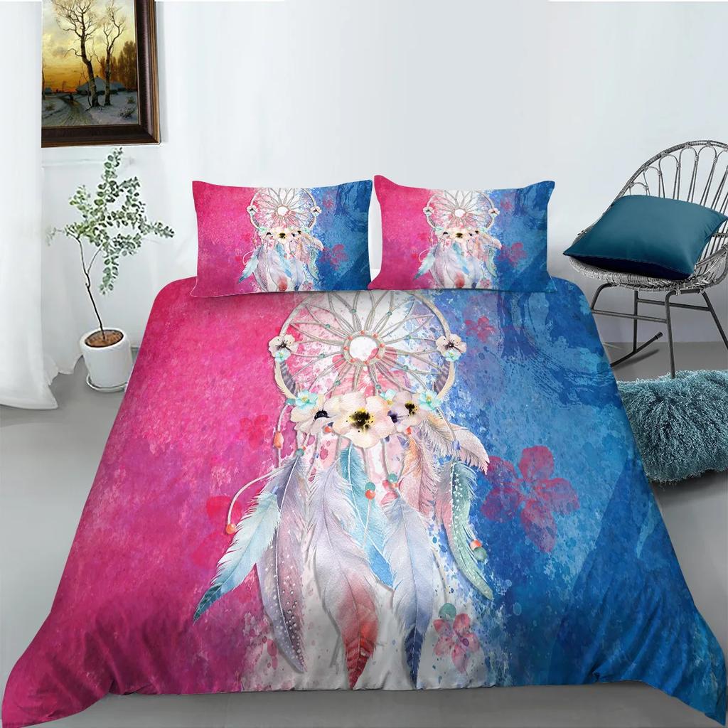 Colorful Dream Catcher Fish And Feather Dreamlike Duvet Cover Boho Polyester Quilt Cover For Girls Women For Bedroom Decorations