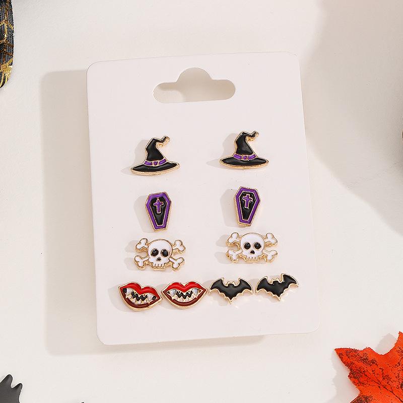 

Quirky Skull Pumpkin Bat Earrings: Dark Humor Fashion Jewelry