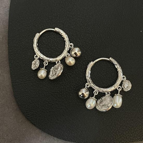 1 Pair Women Earrings Imitation Pearls Beads Tassel Hoop Earrings Retro Style Round Earrings Jewelry Gift