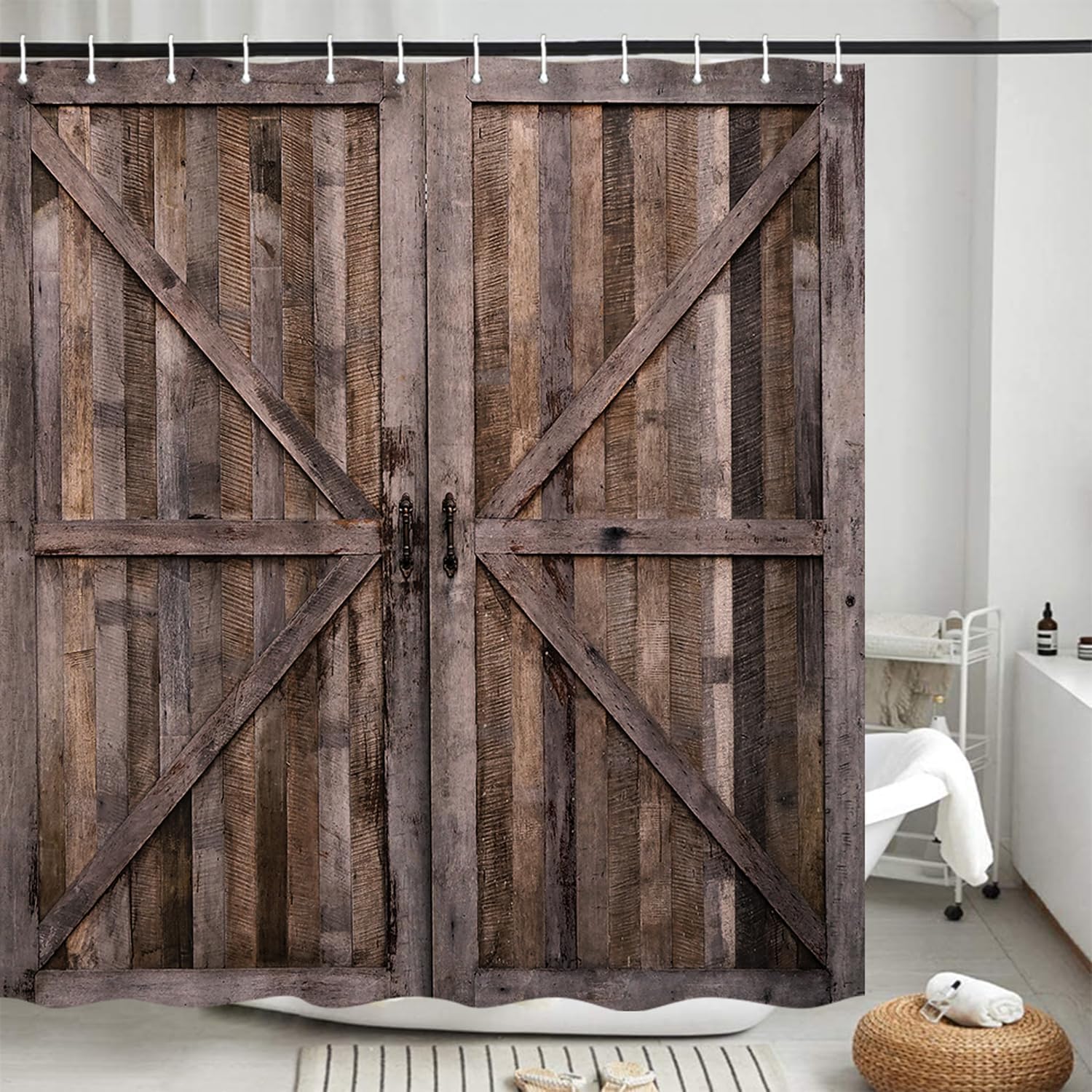 

Rustic Floral Shower Curtain 72X72, Farmhouse Vintage Wood Plank Bathroom Decor, Waterproof Fabric Curtain With 12 Hooks W60H190(CM)-1 Pcs