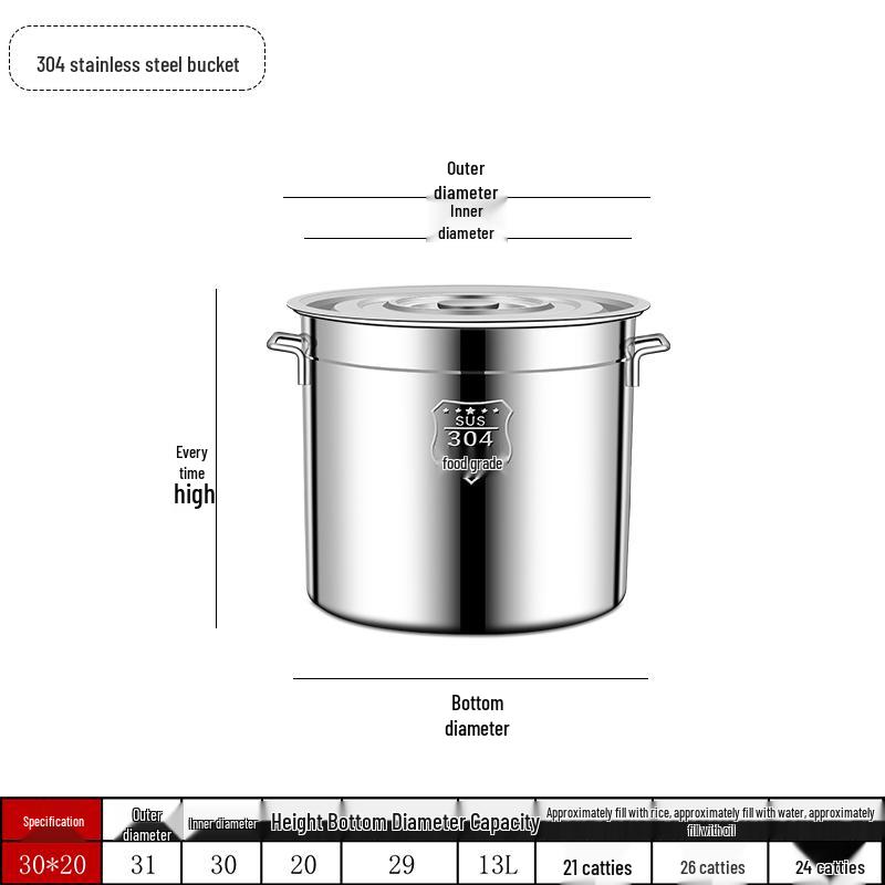 Extra Thick 304 Food Grade Stainless Steel Multi-Use Barrel with Lid for Soup, Braising, Oil, and Water.