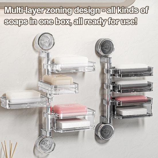 Suction Cup Storage Holder Soap Box Strong Load-bearing Multi-layer Design Easy Installation Wall-Mounted Storage Shelf