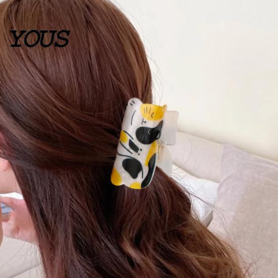 Transparent Hair Clip Claw for Women, Widened Shark Tooth Design Shower Clip, Cartoon Cat Medium Long Lazy Style