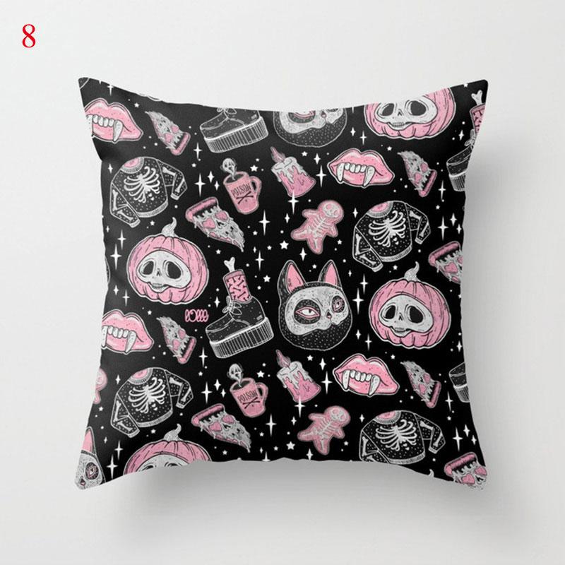 Halloween Skull Bat Pumpkin Print Cushion Cover Home Living Room Sofa Car Decoration Pillow 45 * 45Cm