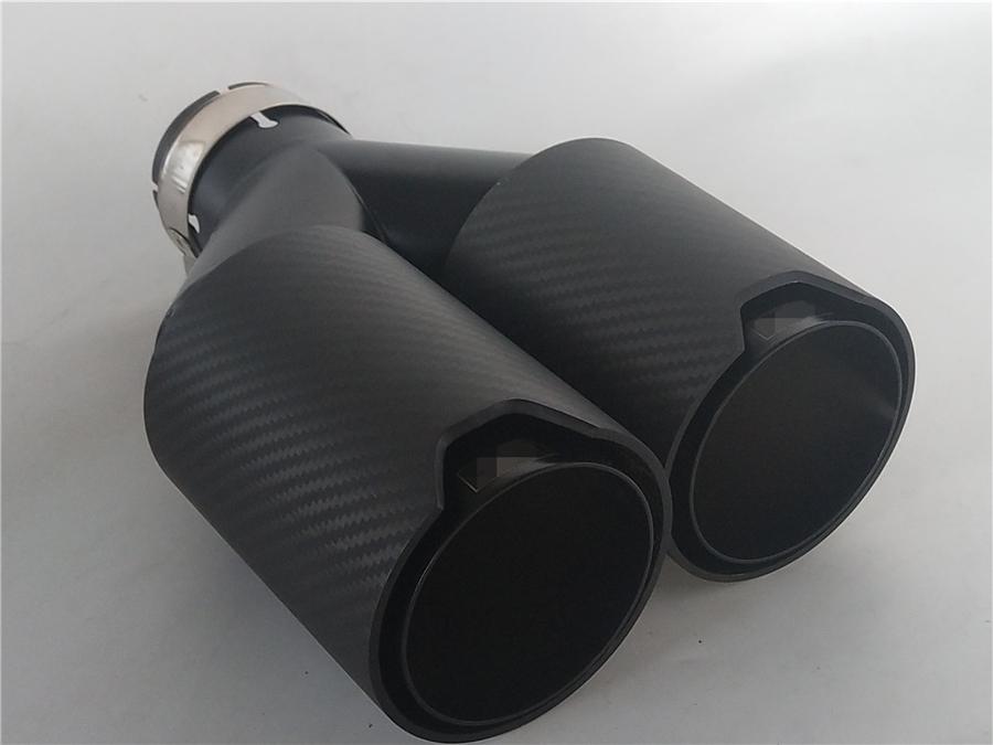Universal Y Style Left Right Side Full Matte Car Thickened 100% Real Carbon Fiber Exhaust Dual TWIN End Tips for BMW 63mm In 89MM Out Dual Pipes