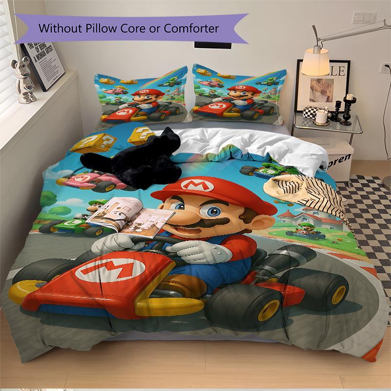 3pcs bedding set Mario Kart Rainbow Includes 1 Comforter + 2 Pillowcases, Without Pillow Inserts, Soft Comfortable, Lightweight Breathable,
