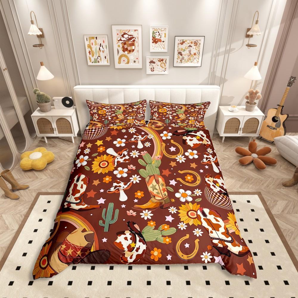 Comforter Homewish Western Cowgirl Boot Rustic Sunflower Cactus Bedding Setcartoon Brown Stars Bed Set