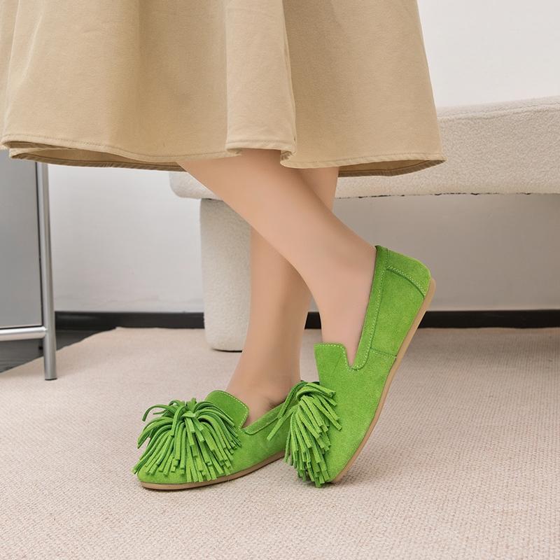 Women's Flat Shoes Genuine Leather Tassel Women's Loafers Large Size Ballet Mary Jane Shoes for Women
