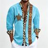 Men's Standing Collar Long Sleeved Shirt with Turtle Ethnic Geometric Pattern Printed Breathable Outdoor Casual Men's Top