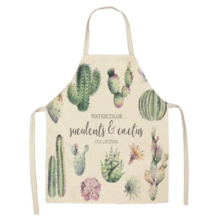 Cactus Plant Pattern Apron Adult Sleeveless Kitchen Cleaning Home Chef Baking Waist Bib