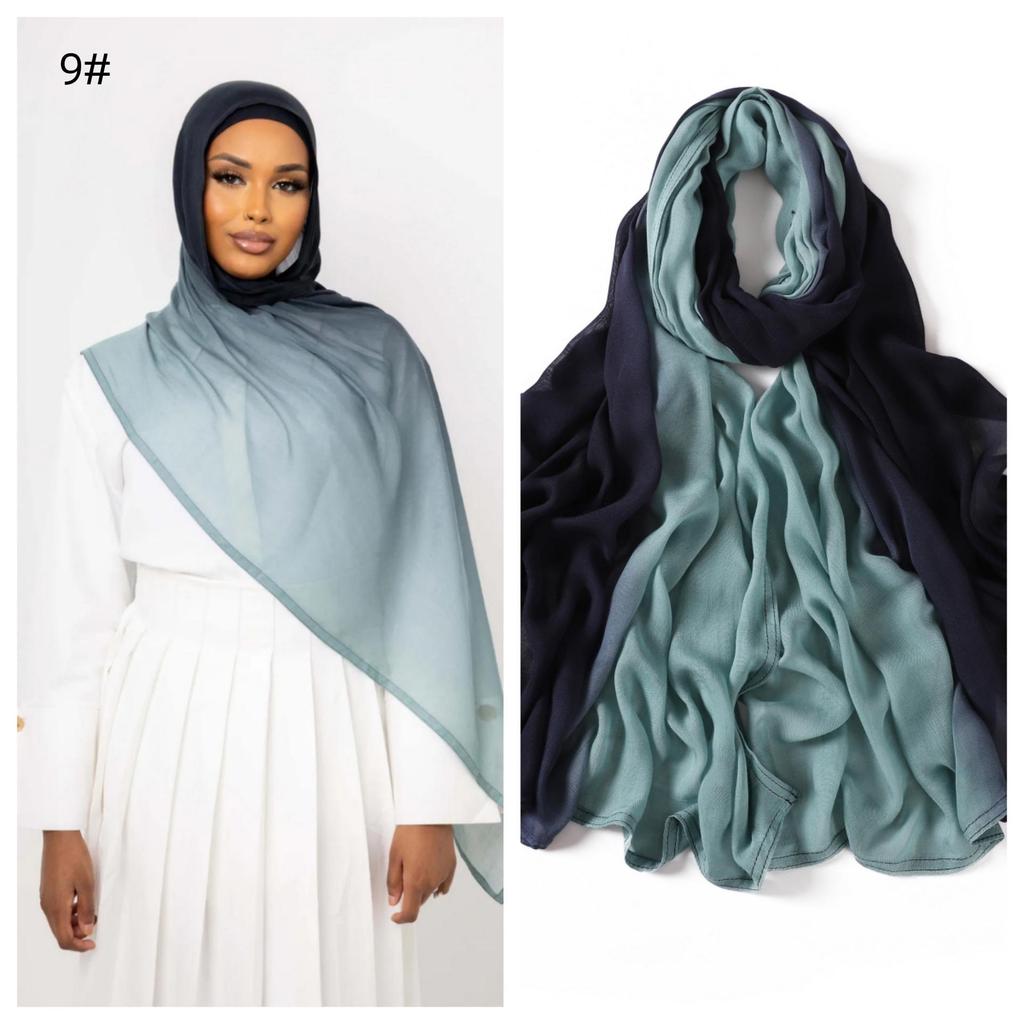 Hand-Painted Gradient Wide-Edge Rayon Scarf and Shawl