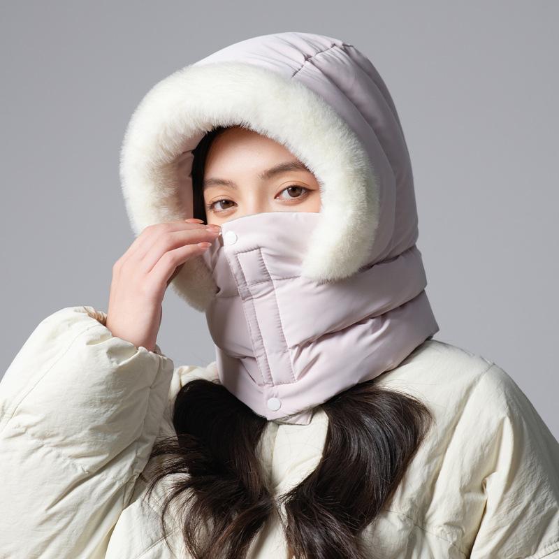 Winter Women's Outdoor Thermal Windproof Hooded Face Mask Neck Warmer Ski Beanie Solid Colour Versatile Balaclava