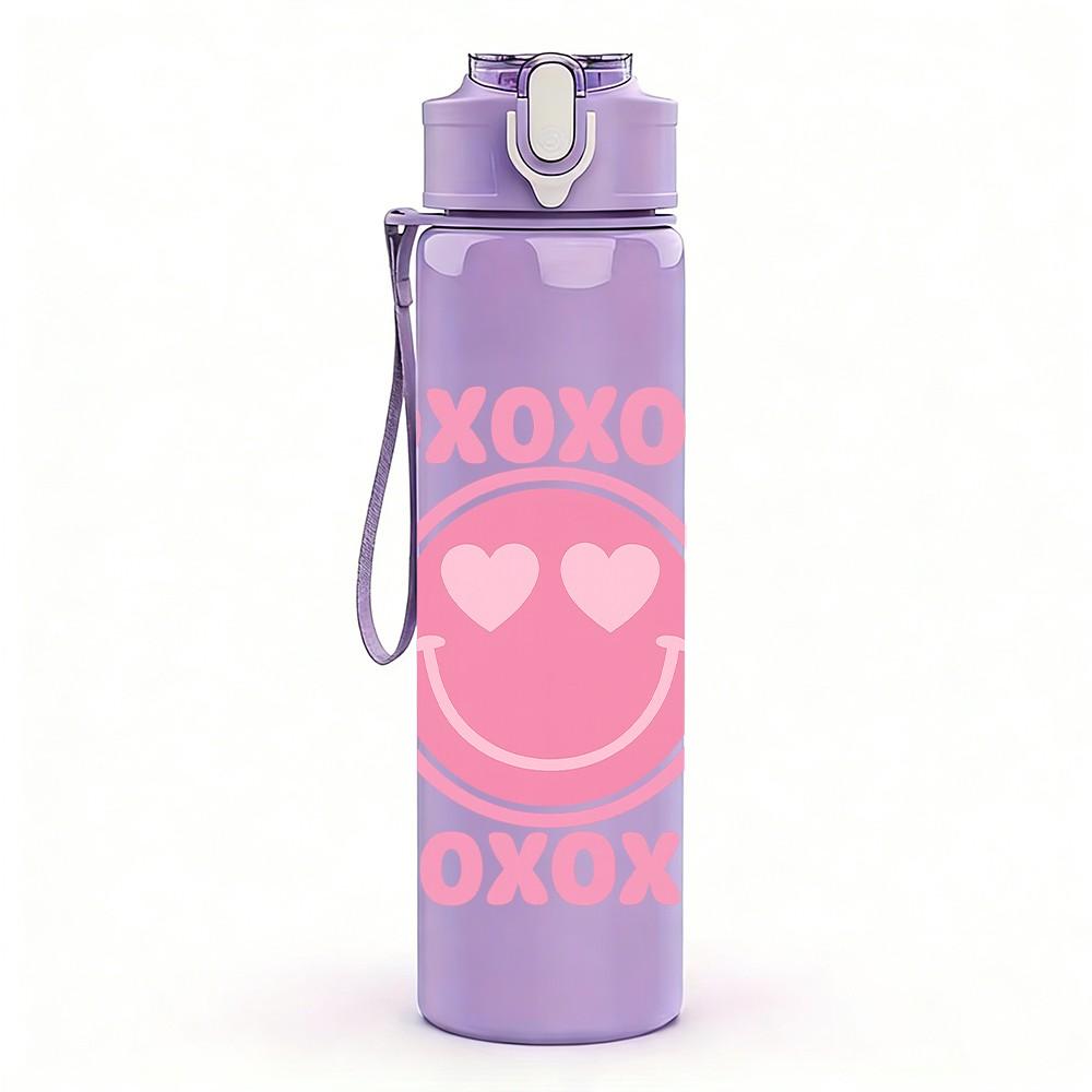 1PC Xoxo Pink Circle Pattern Print 750ml Color Plastic Sports Water Bottle Leakproof Flip Straw Lid Suitable for Sports Office Home Use