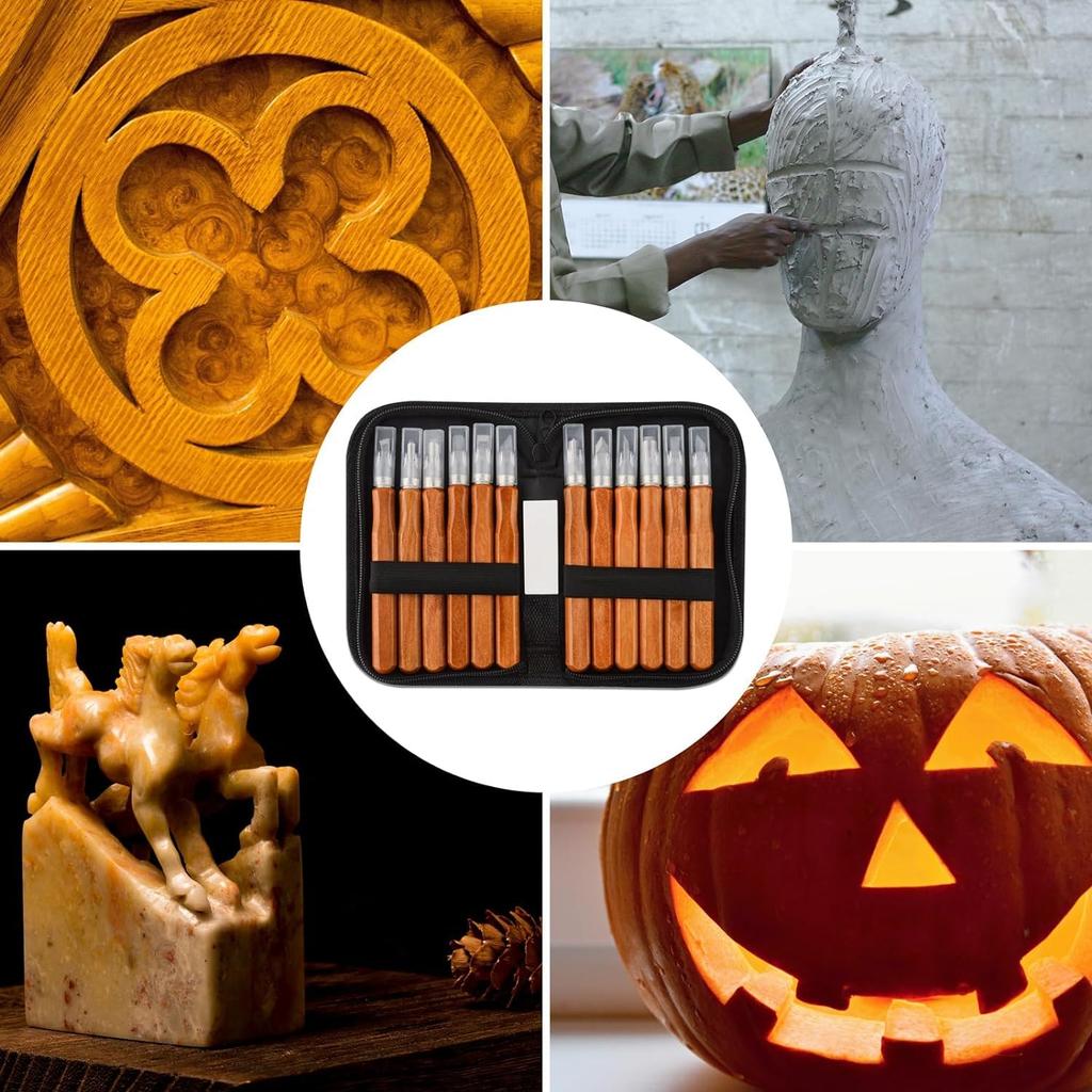 Gunpla Schnitzmesser-Set mit 12 Stück, inklusive Schleifstein und Aufbewahrungskoffer für Holzschnitzwerkzeuge,