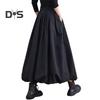 Women Maxi Skirt High Waist A Line Long Skirt Solid Color Pockets Design Female Thick Warm Elastic A Line Puff Skirt