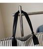 Bolsa de Ombro de Lona Listrada de Grande Capacidade para Mulheres - Tote Versátil para Estudantes e Pendulares